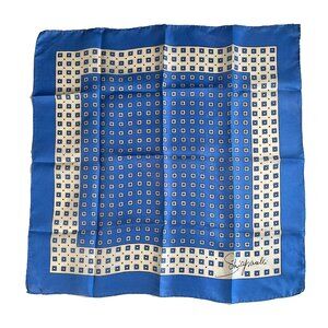 Vintage Schiaparelli Silk Scarf Blue Geometric Print Signed